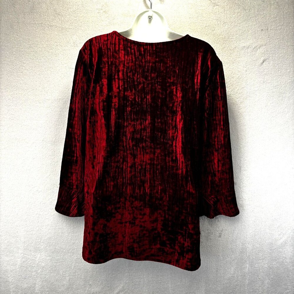Alfred Dunner Red Crushed Velvet Shirt Womens Large Beaded Top Christmas Blouse - Picture 2 of 11